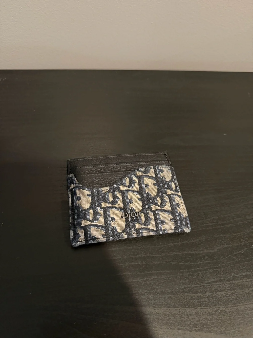 Dior Saddle Card Holder - Black Grained Calfskin with Beige and Black Oblique